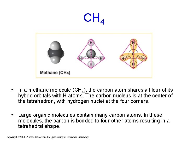 CH 4 • In a methane molecule (CH 4), the carbon atom shares all CH 4 • In a methane molecule (CH 4), the carbon atom shares all