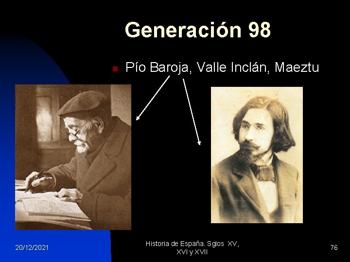 Generación 98 n 20/12/2021 Pío Baroja, Valle Inclán, Maeztu Historia de España. Sglos XV,