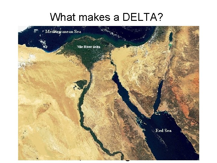 What makes a DELTA? Sediment Deposits when river meets ocean, sea, or standing water