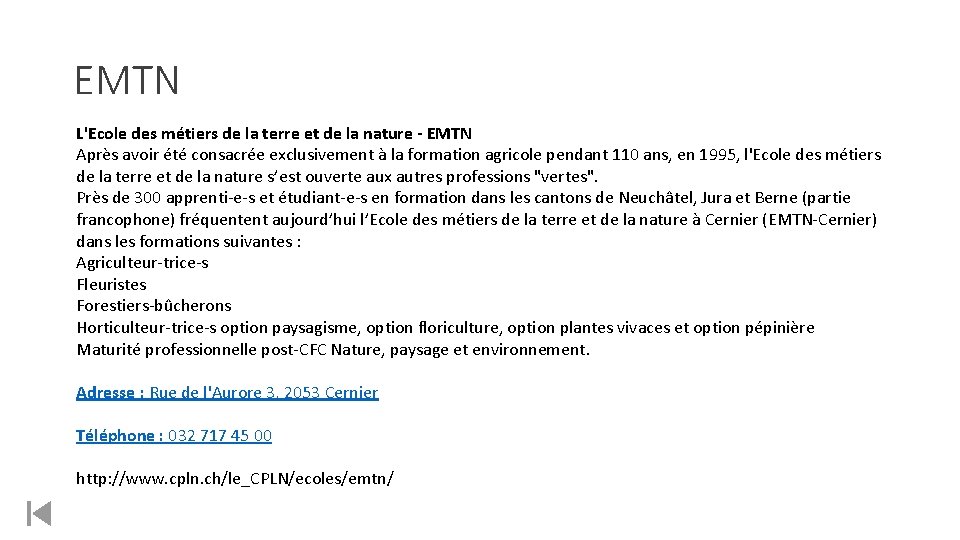 EMTN L'Ecole des métiers de la terre et de la nature - EMTN Après