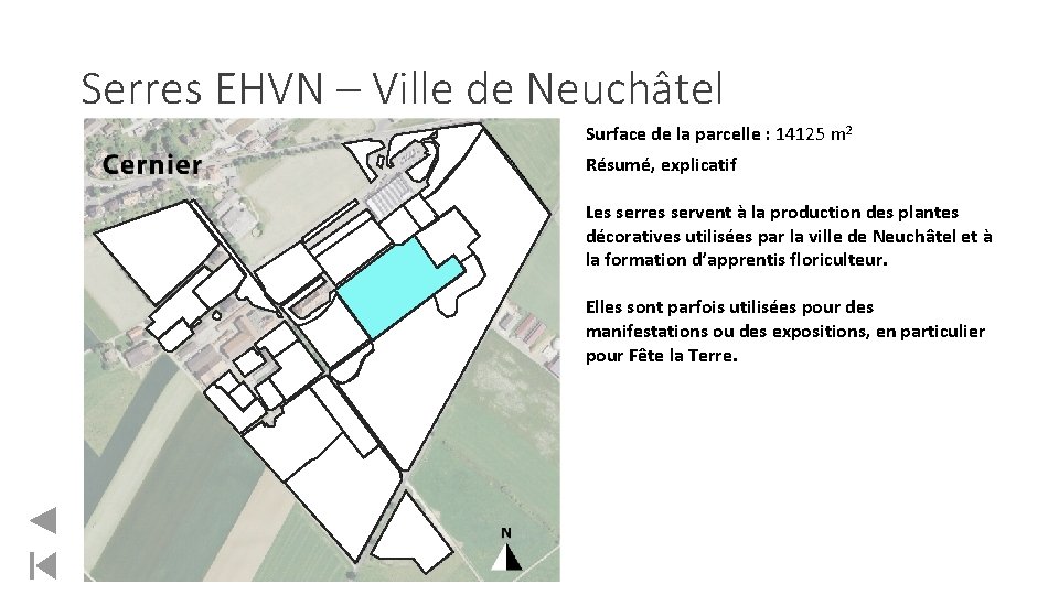 Serres EHVN – Ville de Neuchâtel Surface de la parcelle : 14125 m 2