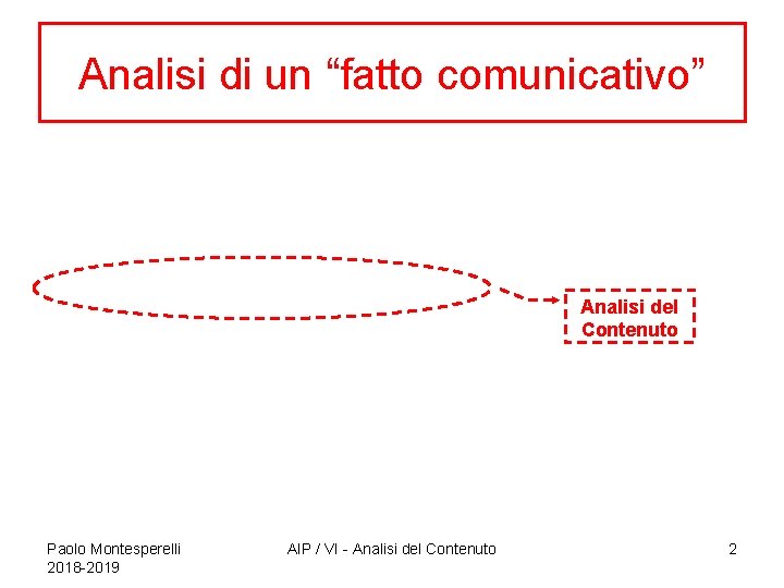 Analisi di un “fatto comunicativo” Analisi del Contenuto Paolo Montesperelli 2018 -2019 AIP /