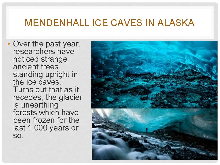 MENDENHALL ICE CAVES IN ALASKA • Over the past year, researchers have noticed strange