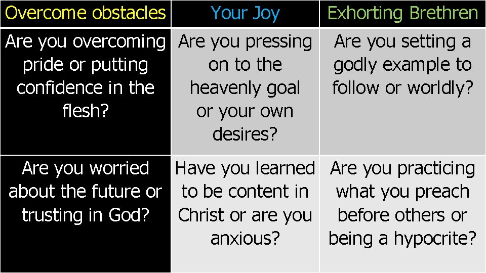 Overcome obstacles Your Joy Are you overcoming Are you pressing pride or putting on