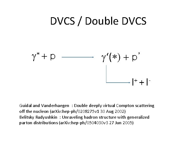 DVCS / Double DVCS g* + p g‘(*) + p’ l+ + l- Guidal