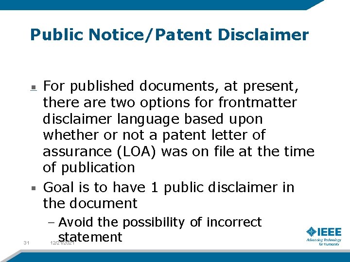 Public Notice/Patent Disclaimer For published documents, at present, there are two options for frontmatter