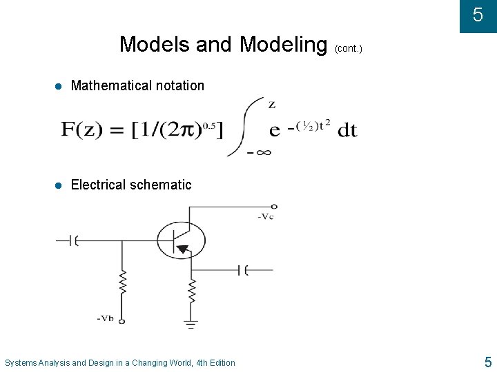 5 Models and Modeling (cont. ) l Mathematical notation l Electrical schematic Systems Analysis