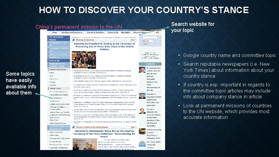 HOW TO DISCOVER YOUR COUNTRY’S STANCE China’s permanent mission to the UN Search website