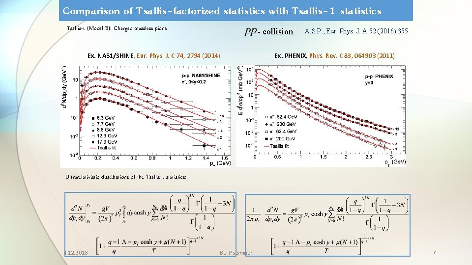Comparison of Tsallis-factorized statistics with Tsallis-1 statistics Tsallis-1 (Model B): Charged massless pions -