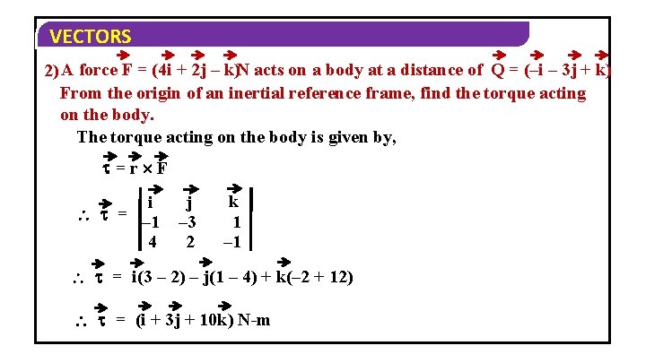 VECTORS 2) A force F = (4 i + 2 j – k)N acts