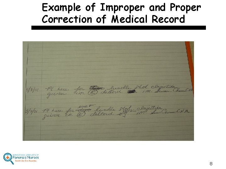 Example of Improper and Proper Correction of Medical Record 8 