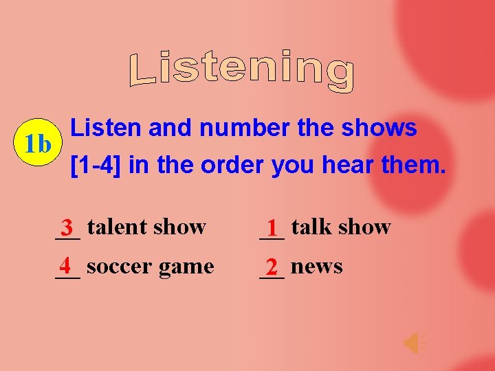 1 b Listen and number the shows [1 -4] in the order you hear