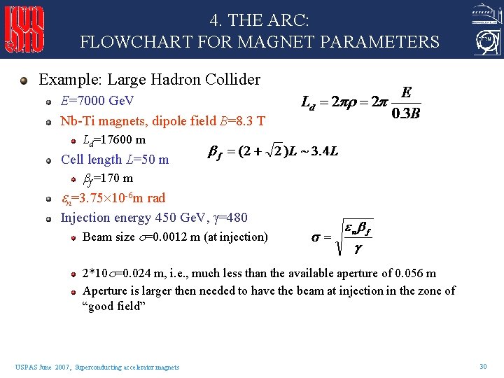 4. THE ARC: FLOWCHART FOR MAGNET PARAMETERS Example: Large Hadron Collider E=7000 Ge. V