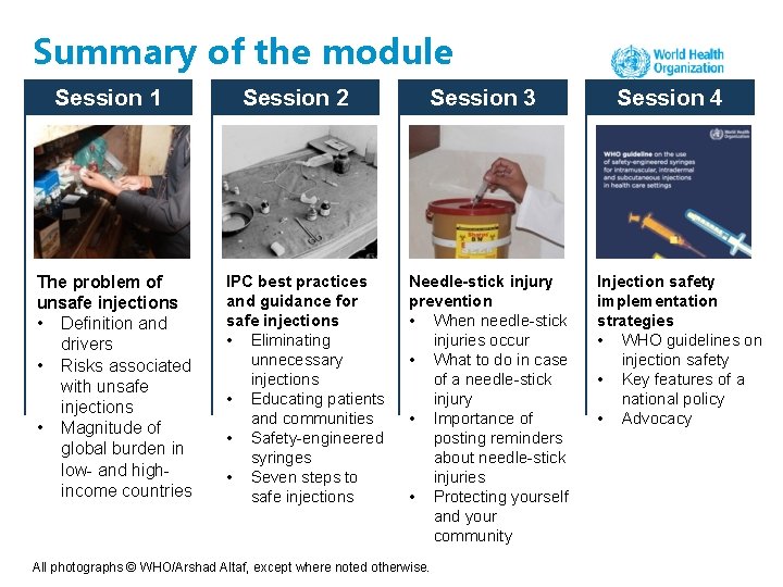 Summary of the module Session 1 The problem of unsafe injections • Definition and