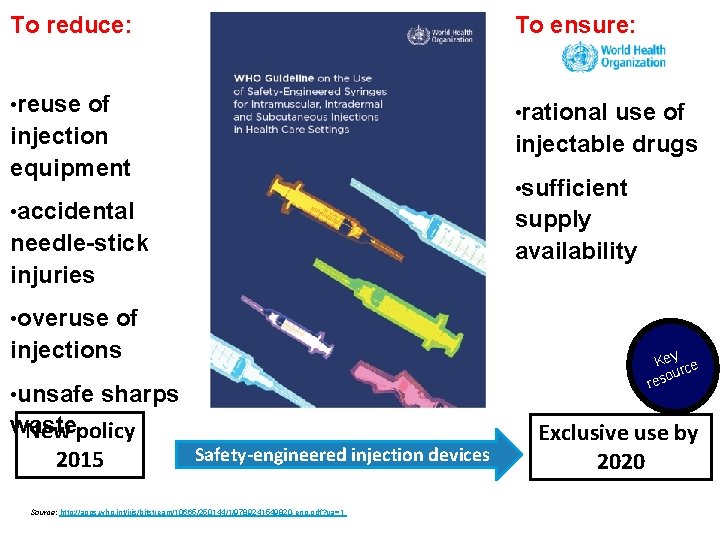 To reduce: To ensure: • reuse of injection equipment • rational • accidental supply