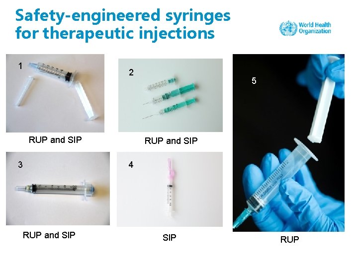 Safety-engineered syringes for therapeutic injections 1 2 RUP and SIP 3 5 RUP and