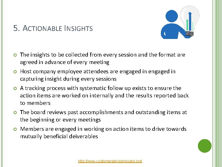 5. ACTIONABLE INSIGHTS The insights to be collected from every session and the format