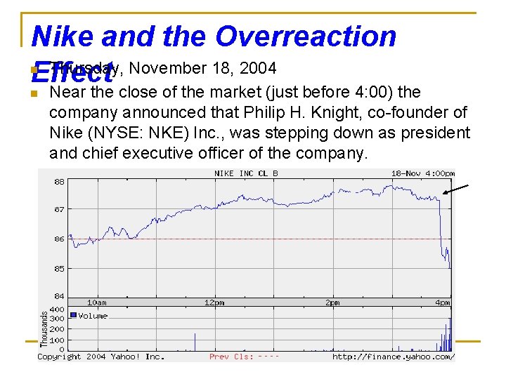 Nike and the Overreaction Thursday, November 18, 2004 Effect n n Near the close