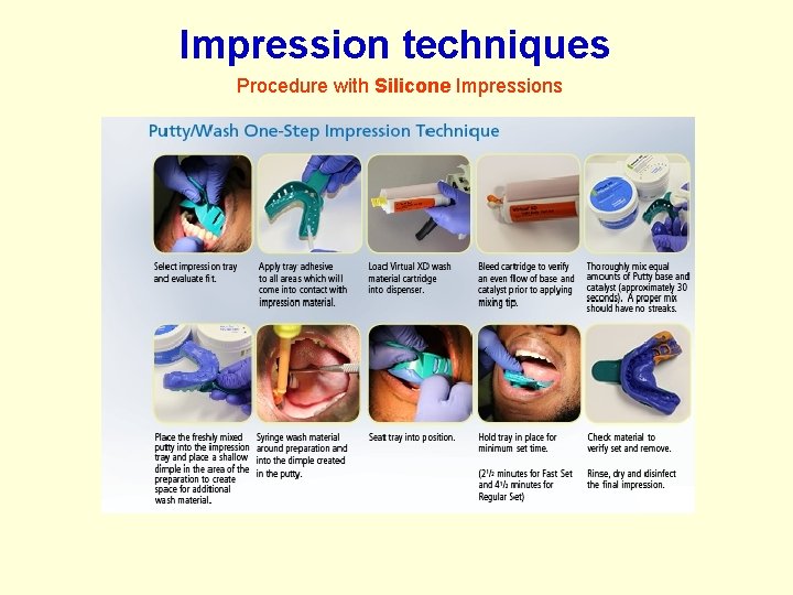 Impression techniques Procedure with Silicone Impressions Impression techniques Procedure with Silicone Impressions