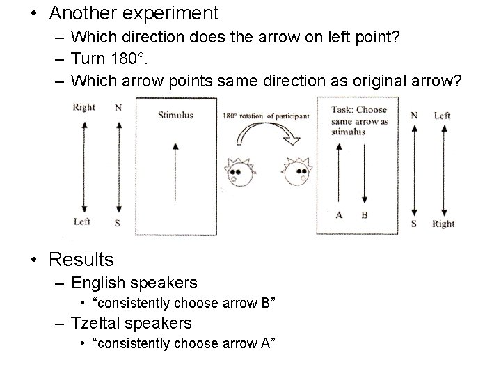  • Another experiment – Which direction does the arrow on left point? –