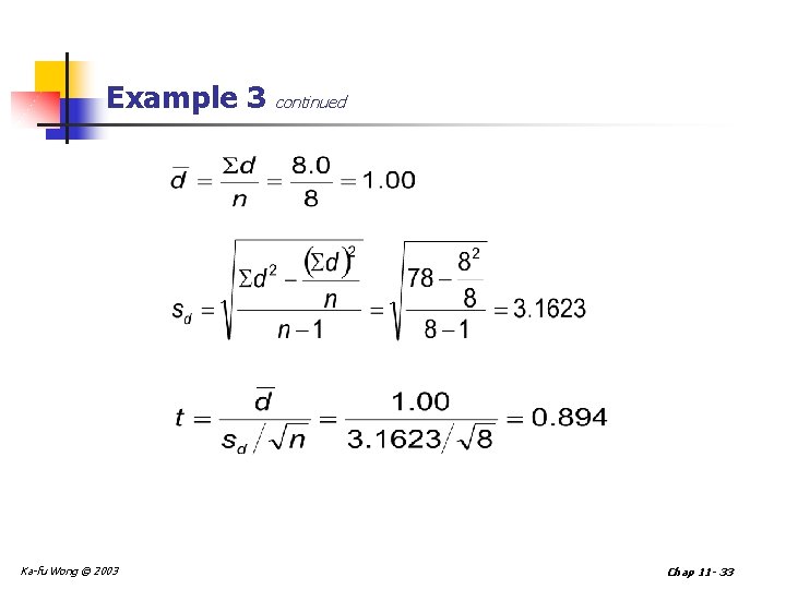 Example 3 continued Ka-fu Wong © 2003 Chap 11 - 33 