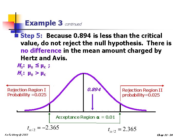Example 3 continued n Step 5: Because 0. 894 is less than the critical