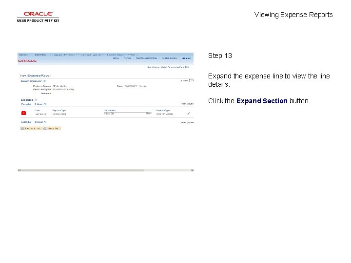 Viewing Expense Reports Step 13 Expand the expense line to view the line details.