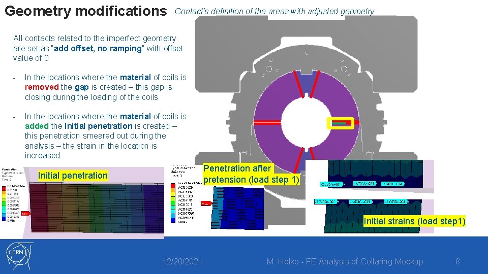 Geometry modifications Contact's definition of the areas with adjusted geometry All contacts related to