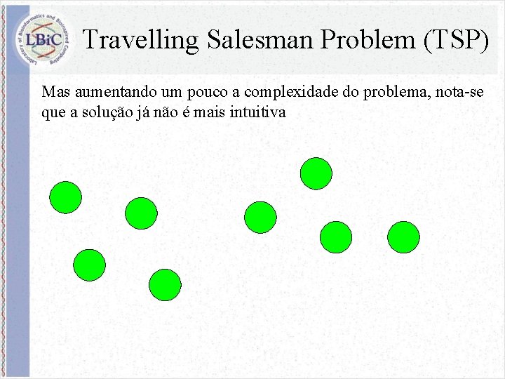 Travelling Salesman Problem (TSP) Mas aumentando um pouco a complexidade do problema, nota-se que