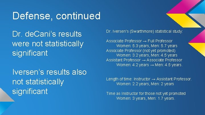 Defense, continued Dr. de. Cani’s results were not statistically significant Iversen’s results also not