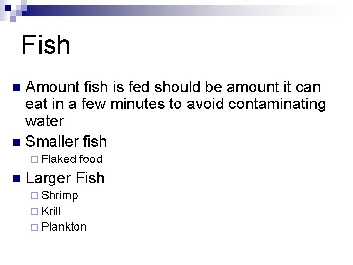 Fish Amount fish is fed should be amount it can eat in a few