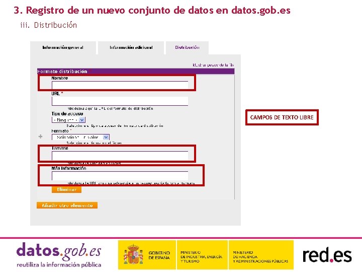 3. Registro de un nuevo conjunto de datos en datos. gob. es iii. Distribución