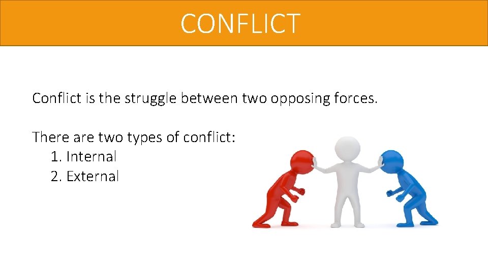 CONFLICT Conflict is the struggle between two opposing forces. There are two types of
