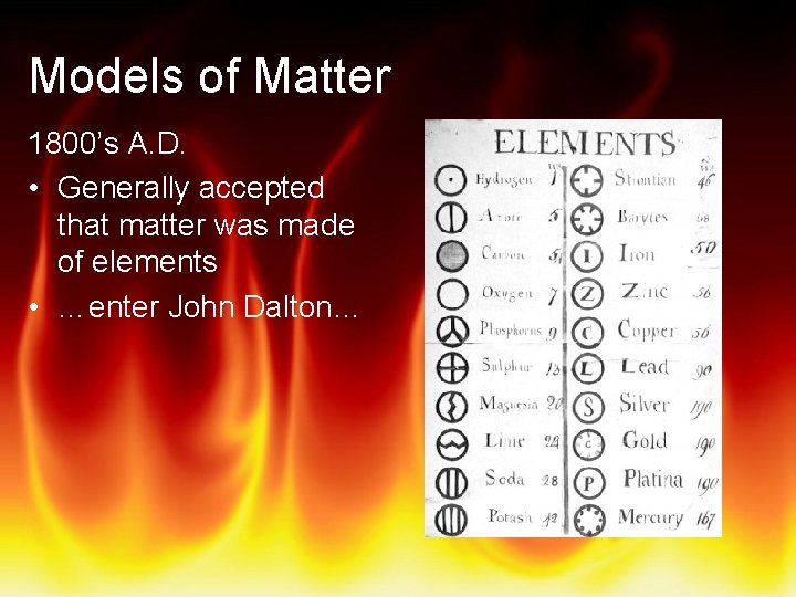 Models of Matter 1800’s A. D. • Generally accepted that matter was made of