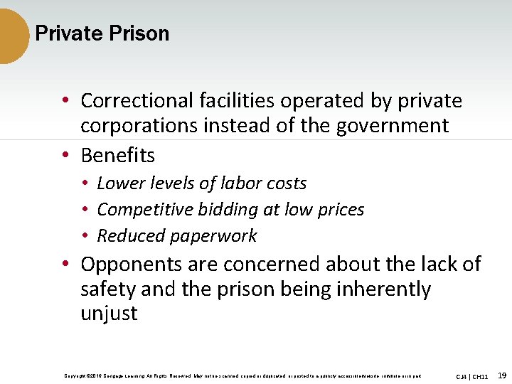 Private Prison • Correctional facilities operated by private corporations instead of the government •