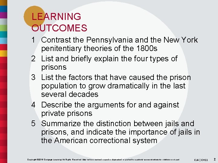 LEARNING OUTCOMES 1 Contrast the Pennsylvania and the New York penitentiary theories of the