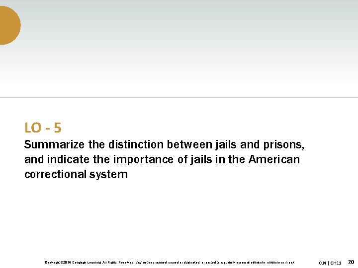 LO - 5 Summarize the distinction between jails and prisons, and indicate the importance