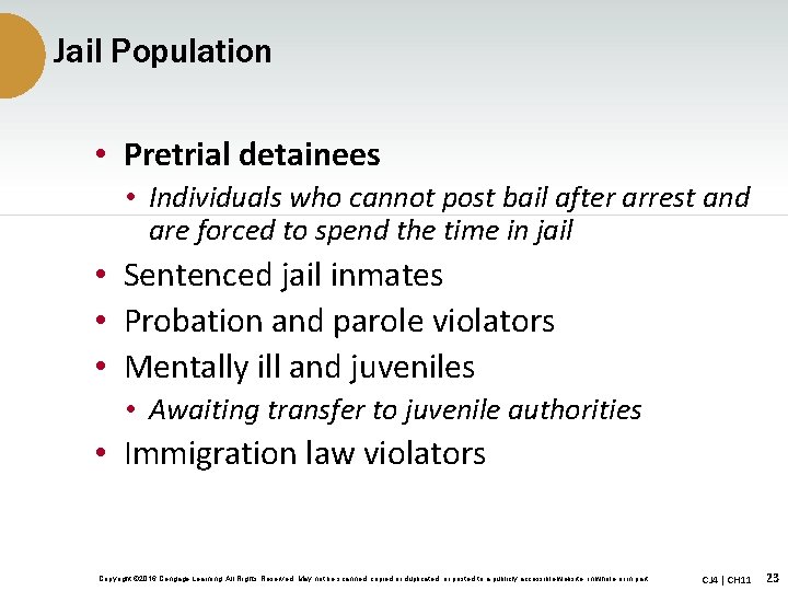 Jail Population • Pretrial detainees • Individuals who cannot post bail after arrest and
