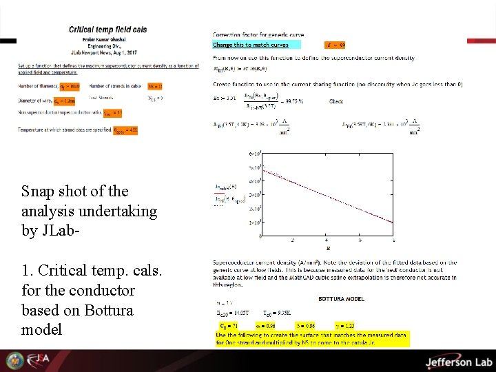 Snap shot of the analysis undertaking by JLab 1. Critical temp. cals. for the