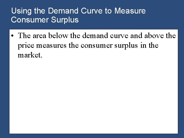 Using the Demand Curve to Measure Consumer Surplus • The area below the demand