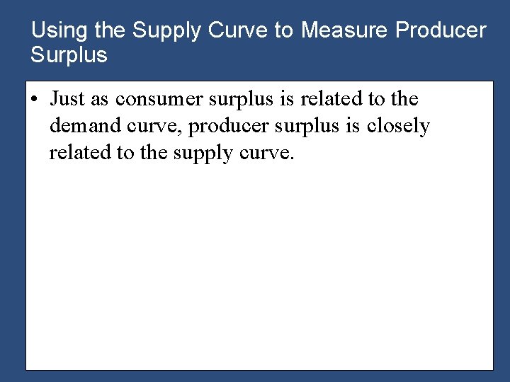 Using the Supply Curve to Measure Producer Surplus • Just as consumer surplus is