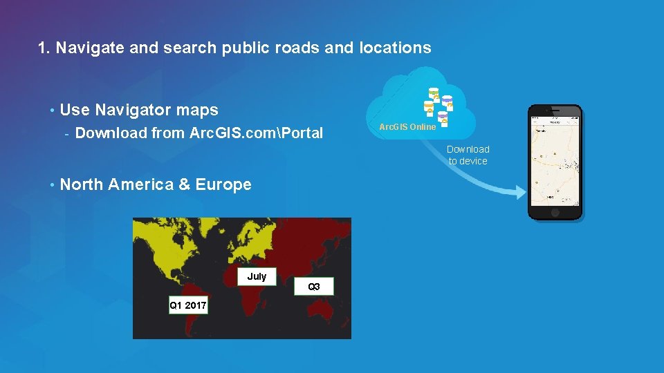 1. Navigate and search public roads and locations • Use Navigator maps - Download