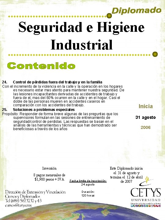 Seguridad e Higiene Industrial 24. Control de pérdidas fuera del trabajo y en la