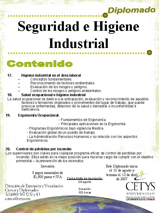 Seguridad e Higiene Industrial 17. Higiene industrial en el área laboral Conceptos fundamentales. Reconocimiento