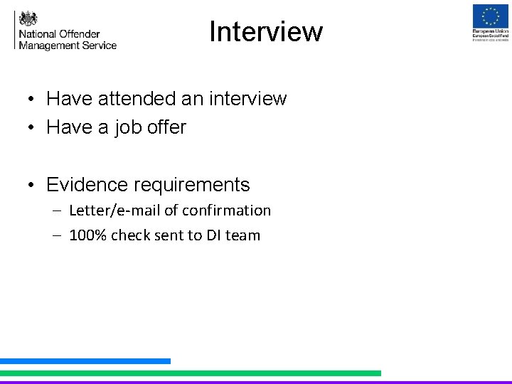 Interview • Have attended an interview • Have a job offer • Evidence requirements