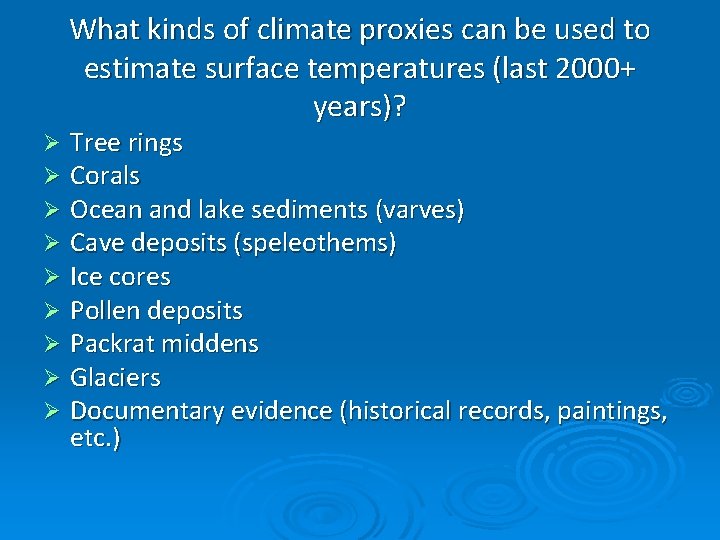 What kinds of climate proxies can be used to estimate surface temperatures (last 2000+