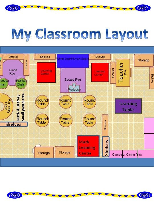 Math & Literacy Small group area Learning Table Math Learning Center Shelves 