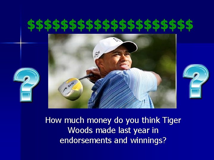 $$$$$$$$$$ How much money do you think Tiger Woods made last year in endorsements $$$$$$$$$$ How much money do you think Tiger Woods made last year in endorsements