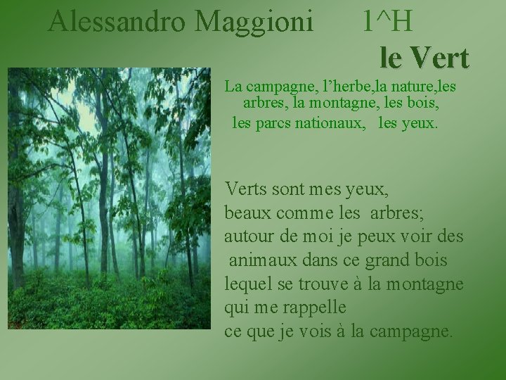Alessandro Maggioni 1^H le Vert La campagne, l’herbe, la nature, les arbres, la montagne,