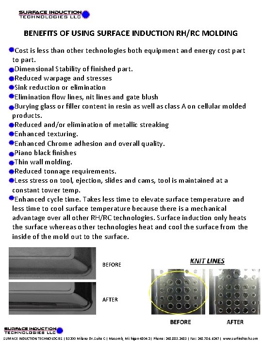 BENEFITS OF USING SURFACE INDUCTION RH/RC MOLDING -Cost is less than other technologies both